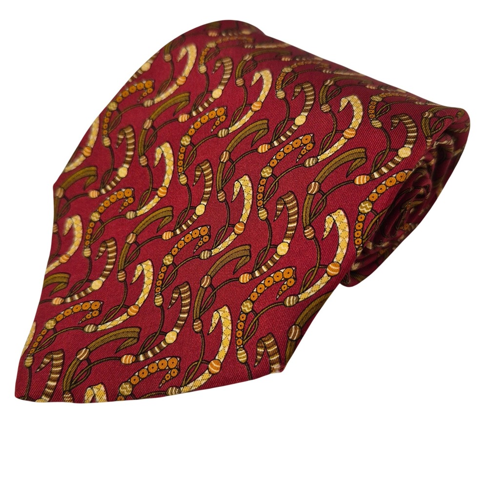 Salvatore Ferragamo Tie Mens Red Silk Abstract Rope Ribbons Italy Luxury Formal